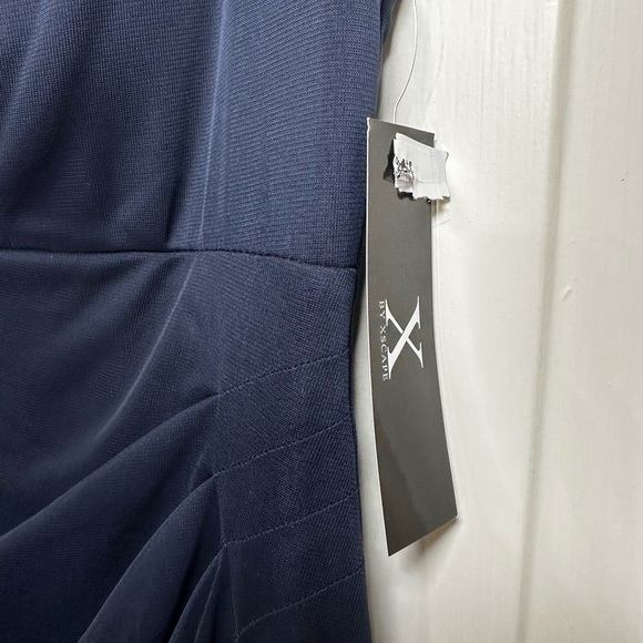 X by Xscape Stand-collar Illusion Back Gown Evening Women 14 Navy Built in Bra - Picture 10 of 12